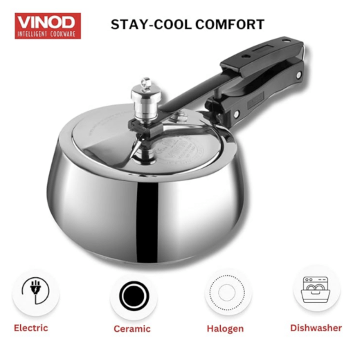 Vinod Europa Stainless Steel Inner Lid Pressure Cooker - 2 Litre | Handi Shape | Sandwich Bottom Cooker | Induction and Gas Base | ISI and CE certified - 2 Years Warranty - Image 3